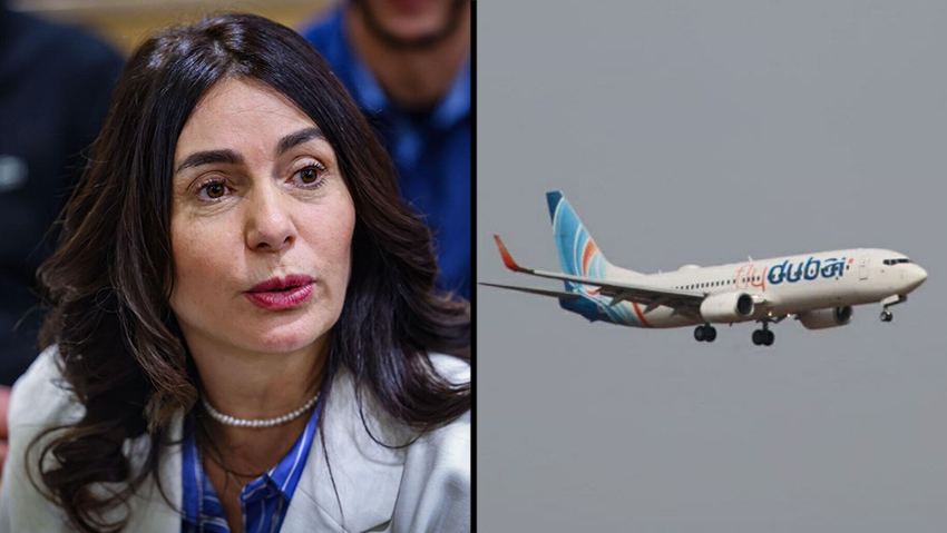 Transportation Minister Miri Regev; flydubai airliner (Photo: Itay Blumental, Chaim Goldberg/Flash90) Transportation Minister Miri Regev; flydubai airliner