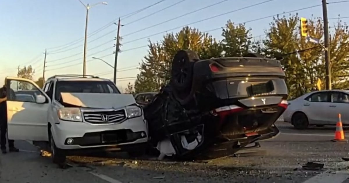 Crash leaves SUV on its roof in Guelph - CTV News