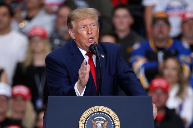 President Donald Trump speaks during a campaign rally at McMorran Place Arena.