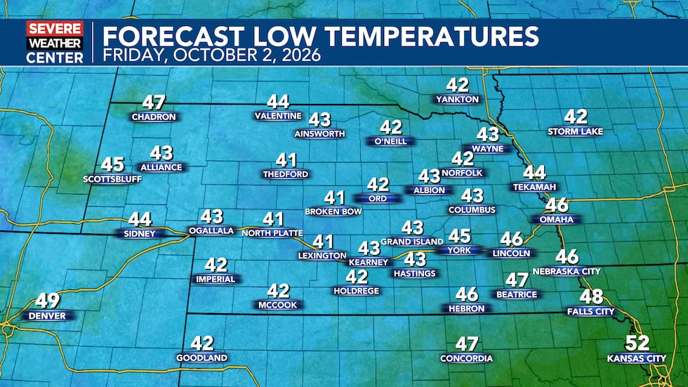 Friday, October 2nd Forecast Lows