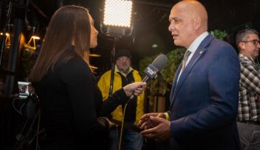 Pete Fry talks to a reporter.