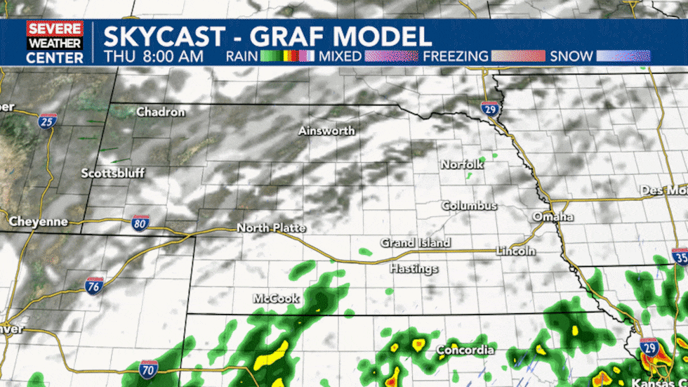 Cloudy skies with spotty light rain showers are possible on Thursday.