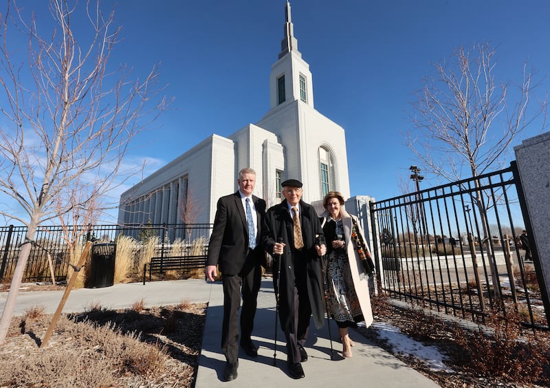 President Dallin H. Oaks of The Church of Jesus Christ of Latter-day Saints, and his wife, Sister Kristen M. Oaks, leave the Burley Idaho Temple dedication in Burley, Idaho, on Sunday, Jan. 11, 2026.