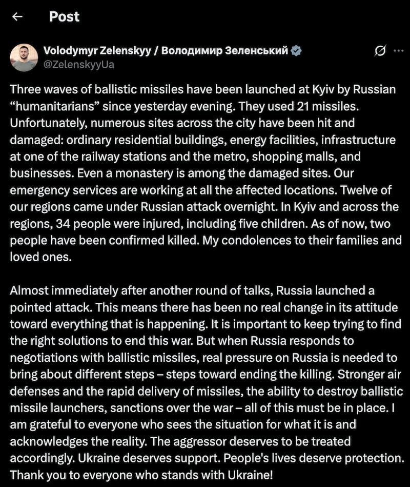 Zelensky X post