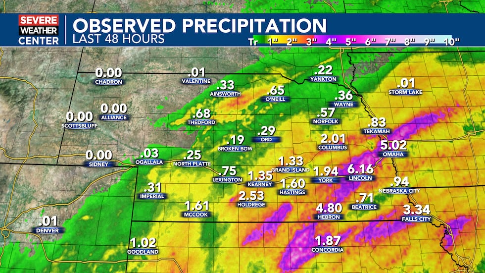 48 hour observed rainfall, ending at 3am Thursday morning.