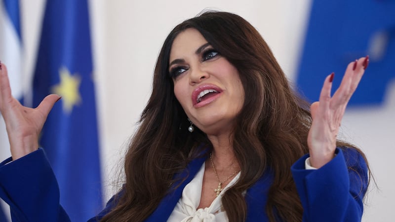 Kimberly Guilfoyle, United States Ambassador to Greece, speaks during Secretary of State Marco Rubio's visit at the prime minister's office in Athens, Greece, October 7, 2026.