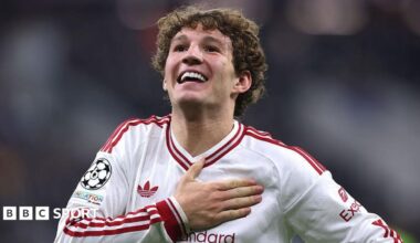 Lewis Koumas celebrates scoring for Liverpool against LASK