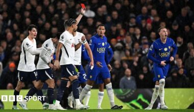 Cole Palmer is shown a red card