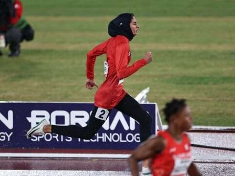 Zahra Zarei competes in the women’s 400 metres at the 2026 Asian Games, where she won silver