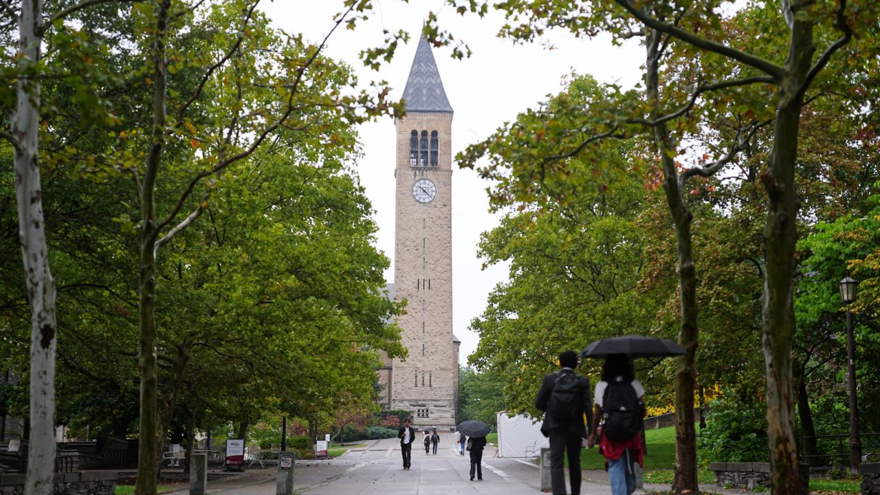Students walk across the campus of Cornell University in Ithaca, N.Y., Thursday, Oct. 1, 2026.