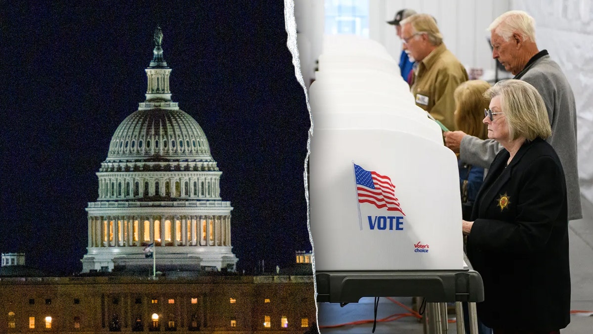 Split image of Capitol building and people voting