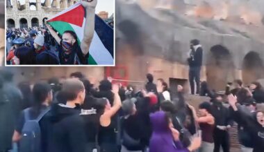 Protesters waving Palestinian flags storm Roman Colosseum gates as unrest grows