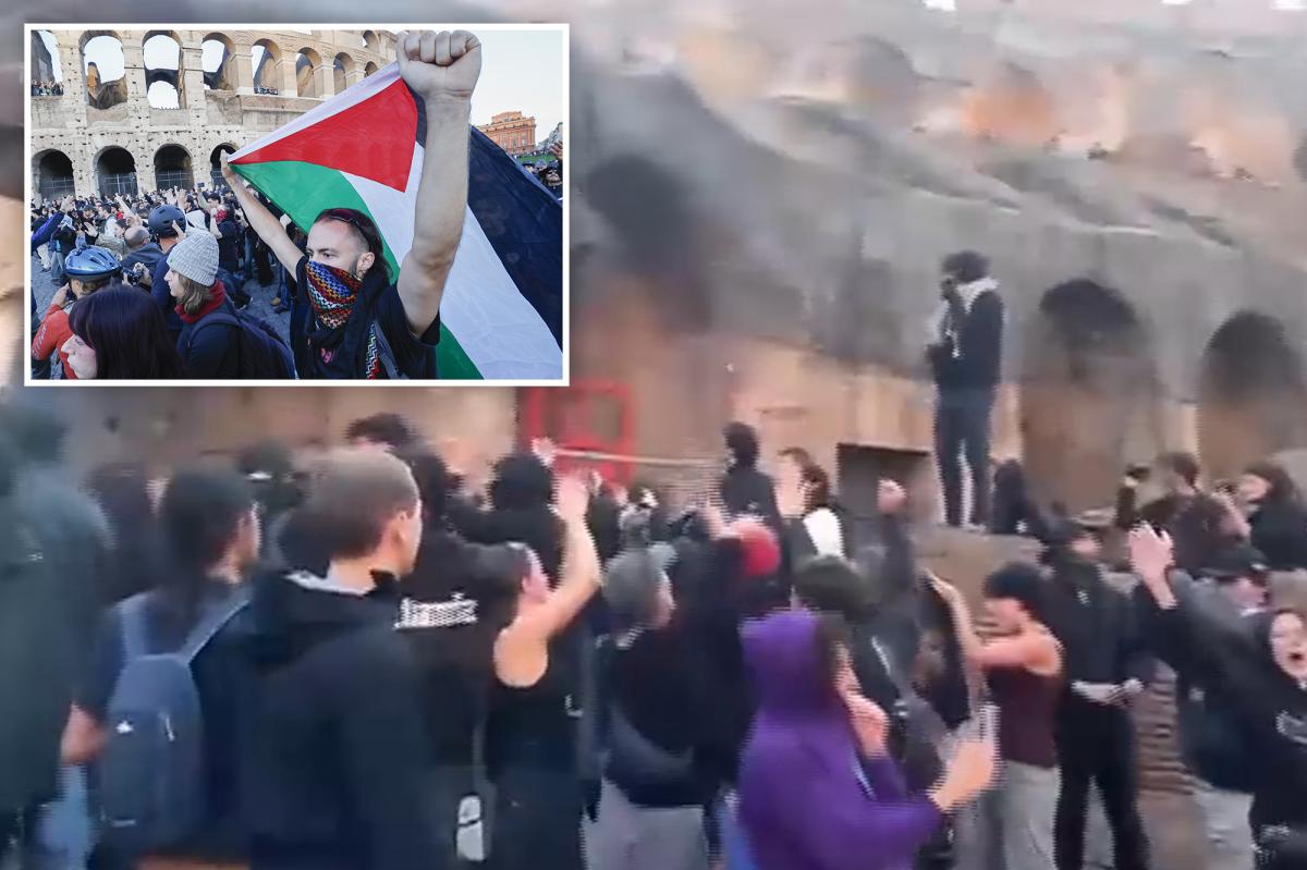 Protesters waving Palestinian flags storm Roman Colosseum gates as unrest grows
