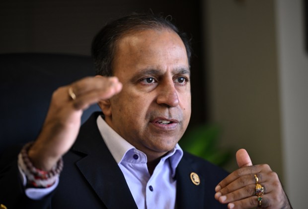 U.S. Rep. Raja Krishnamoorthi speaks about his time in office during an interview in Schaumburg on Oct. 8, 2026. (Joe Lewnard/Daily Herald)