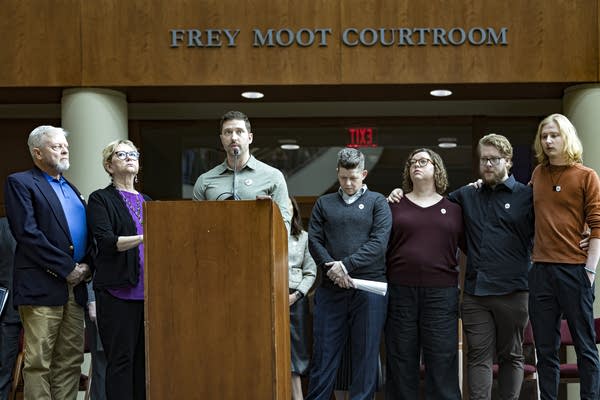 Brent Ganger speaking at a news conference