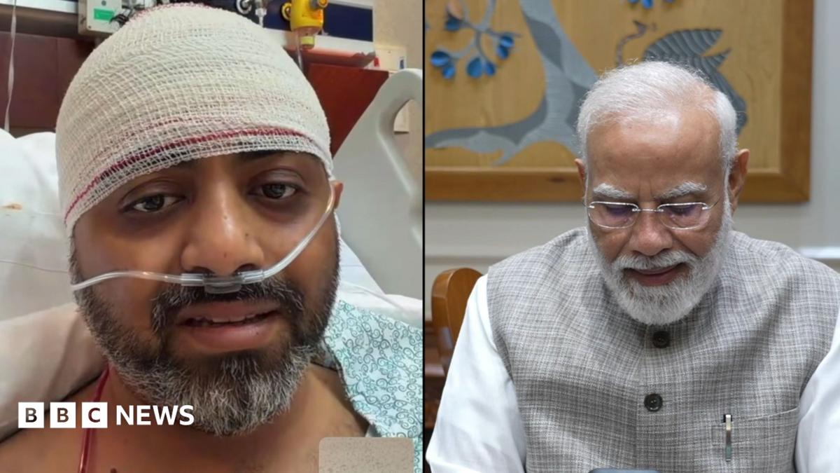 Split image of Capt Smit Matchhar with a bandage around his head and Indian Prime Minister Narendra Modi
