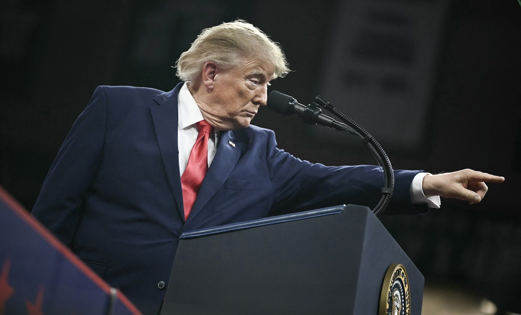 Donald Trump speaks during a campaign rally at the Alico Arena, Florida Gulf Coast University in Fort Myers, Florida on October 23, 2026. (Photo by Brendan SMIALOWSKI / AFP via Getty Images)