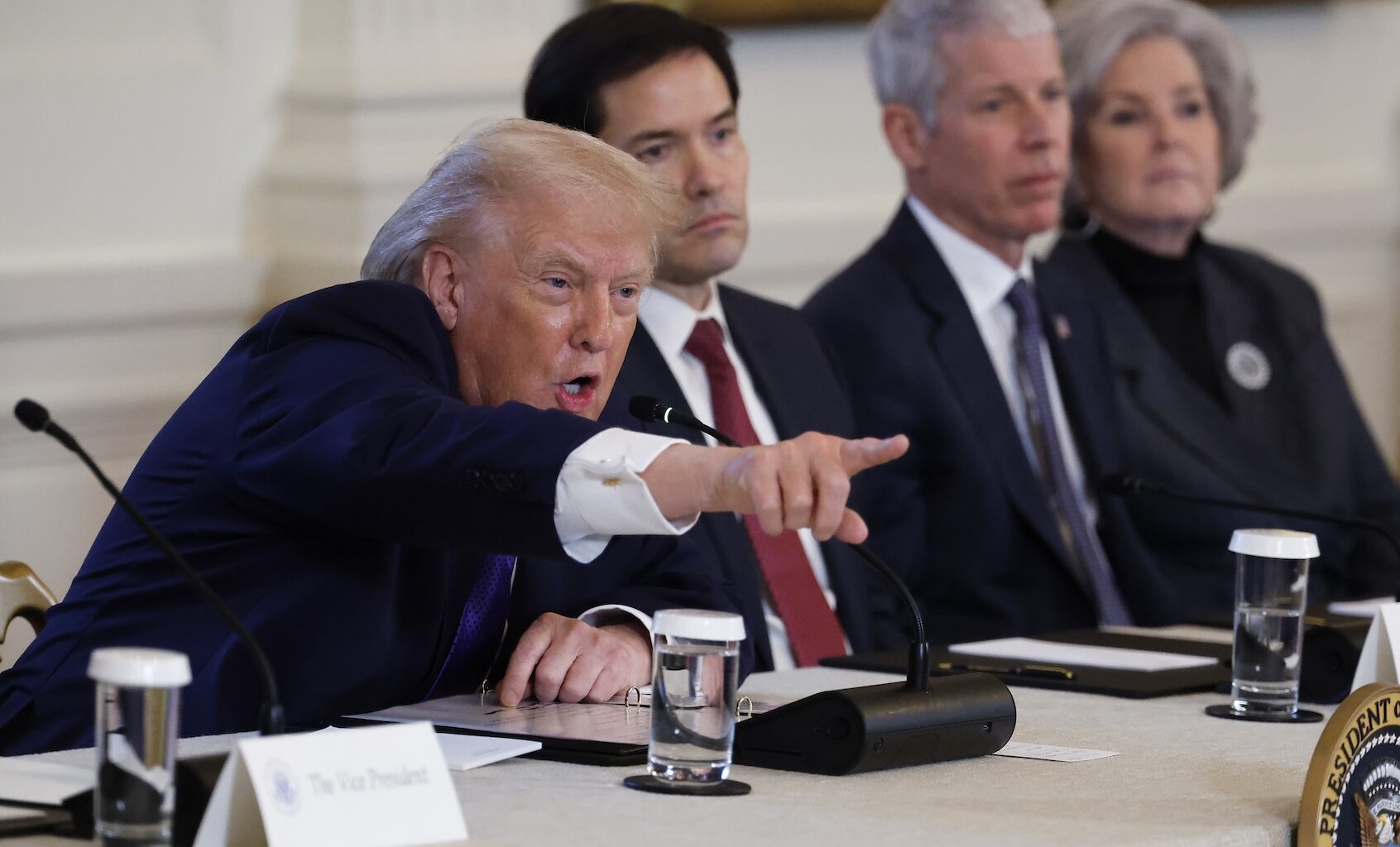 Donald Trump takes questions from members of the media during a meeting with oil and gas executives in the East Room of the White House on January 9, 2026 in Washington, DC. (Photo by Chip Somodevilla/Getty Images)