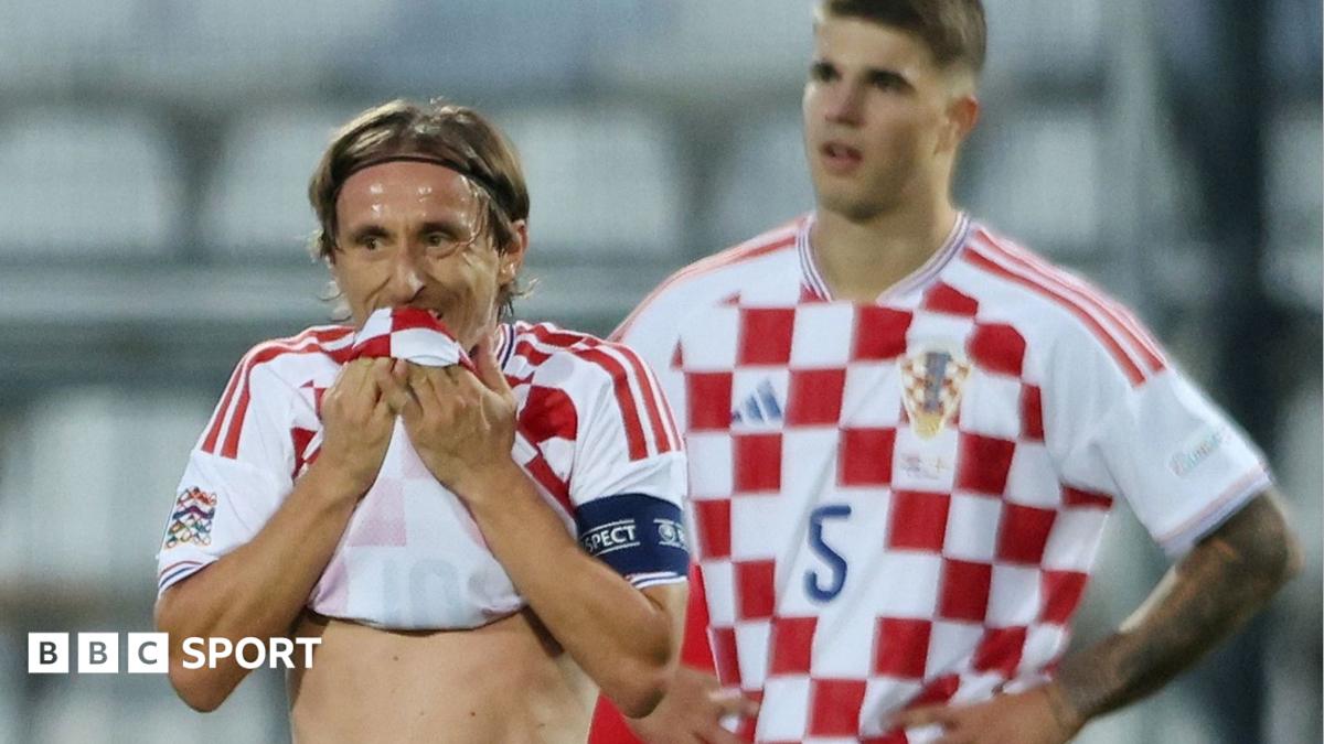 Luka Modric looks dismayed during Croatia's 7-0 defeat to England in Rijeka