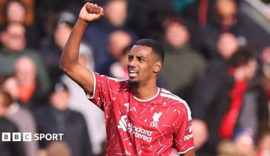 Alexander Isak celebrates scoring for Liverpool