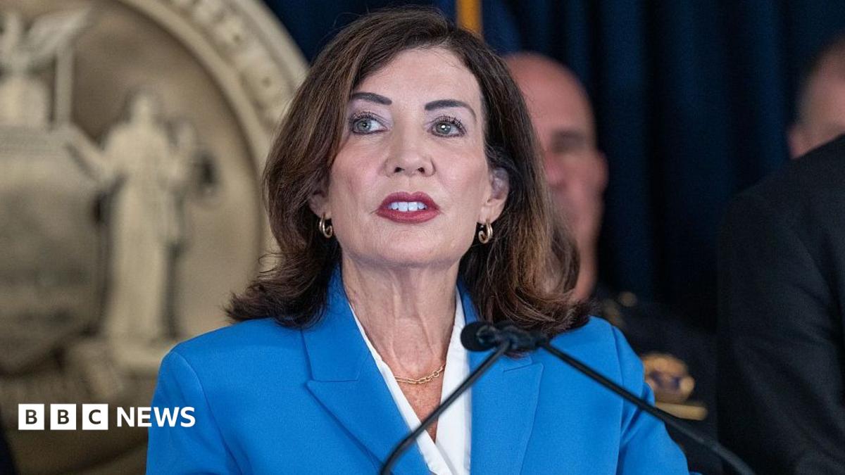 Governor Kathy Hochul speaks to the media.