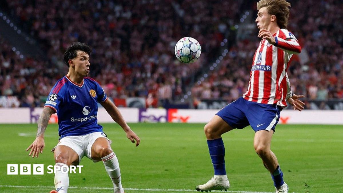 Manchester United defender Lisandro Martinez in action against Atletico Madrid