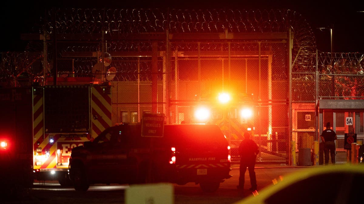 Emergency vehicles arrive at Riverbend Maximum Security Institution in Nashville, Tennessee.