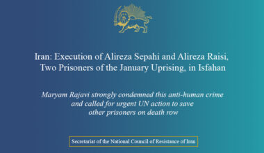 Iran: Execution of Alireza Sepahi and Alireza Raisi, Two Prisoners of the January Uprising, in Isfahan