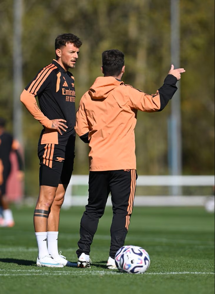 Ben White in training with Arsenal (Photo via Arsenal.com)