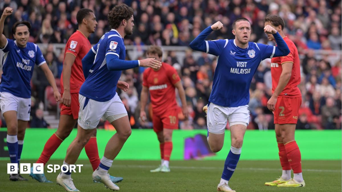 Jack Moylan celebrates for Cardiff City after scoring against Middlesbrough