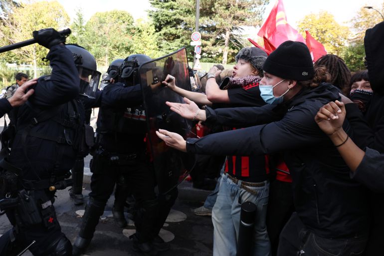 French students clash with police near a high school, during a march through the streets of Aubervilliers, on October 1, 2026 [Tom Nicholson/Getty Images]