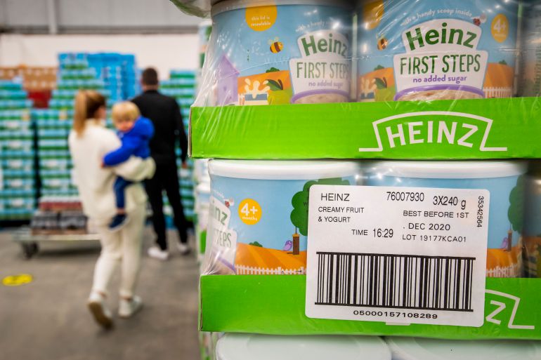 STOCKPORT, ENGLAND - JANUARY 30: Baby food with a best before date of December 01 2020 is displayed during the opening day of Rogers Wholesale, a supermarket which only sells food that's past its Best Before date on January 30, 2021 in Stockport, England. This is the first Rogers Warehouse to be opened in North West England. (Photo by Anthony Devlin/Getty Images)