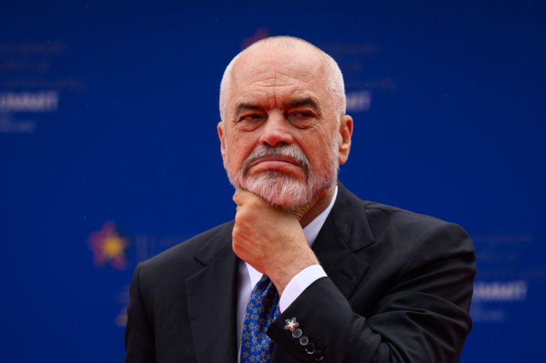 TIRANA, ALBANIA - MAY 16: Albanian Prime Minister Edi Rama awaits the first arrivals at the beginning of the EPC Summit on May 16, 2025 in Tirana, Albania. Ahead of his attendance at the the European Political Community (EPC) Summit on Friday, Prime Minister Starmer's agenda in Albania is expected to coincide with an announcement of further measures the government is taking to target organised immigration crime. (Photo by Leon Neal/Getty Images)