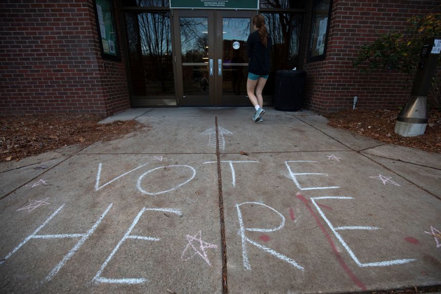 A person enters a polling location on the Michigan State University campus on Election Day on November 8, 2022 in East Lansing, Michigan.