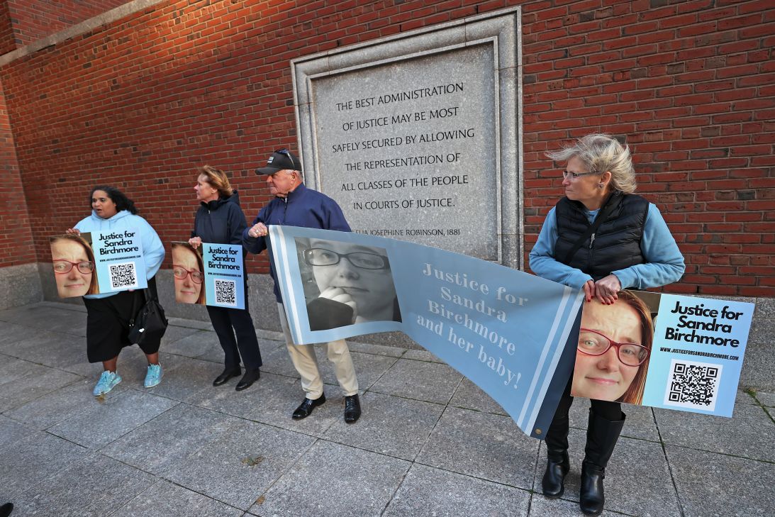 Supporters of Sandra Birchmore demonstrate outside the Moakley Courthouse in Boston on October 16, 2025.