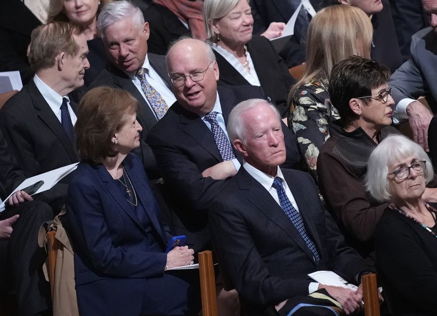 Former White House Deputy Chief of Staff Karl Rove (C) attends the funeral service of former Vice President Dick Cheney at the National Cathedral on November 20, 2025 in Washington, DC.