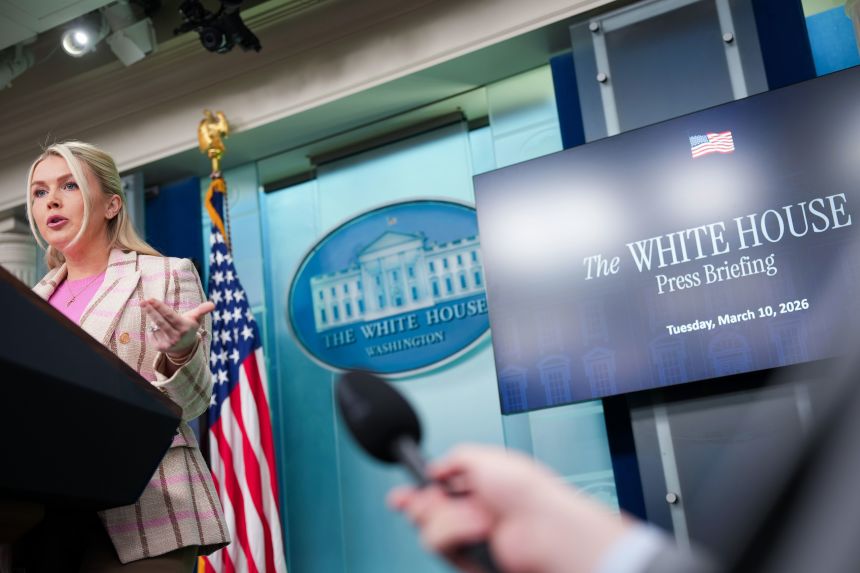 White House Press Secretary Karoline Leavitt takes questions during a news briefing in the James S. Brady Press Briefing Room of the White House on March 10 in Washington, DC.