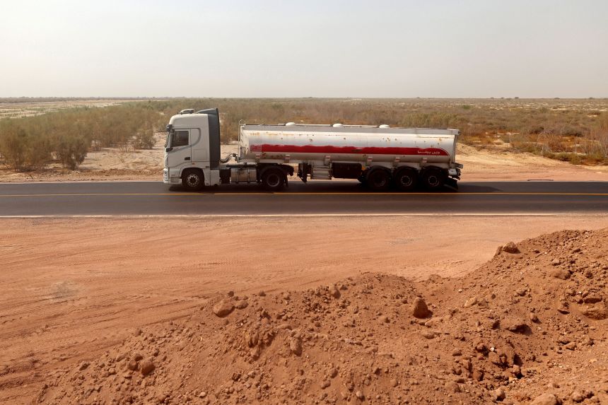 A tanker truck drives along the road in southern Iran on August 11, 2026.