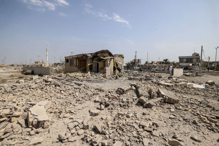 The remains of a telecommunications tower and offices following a US military strike in Iran's southern Hormozgan province on September 6.