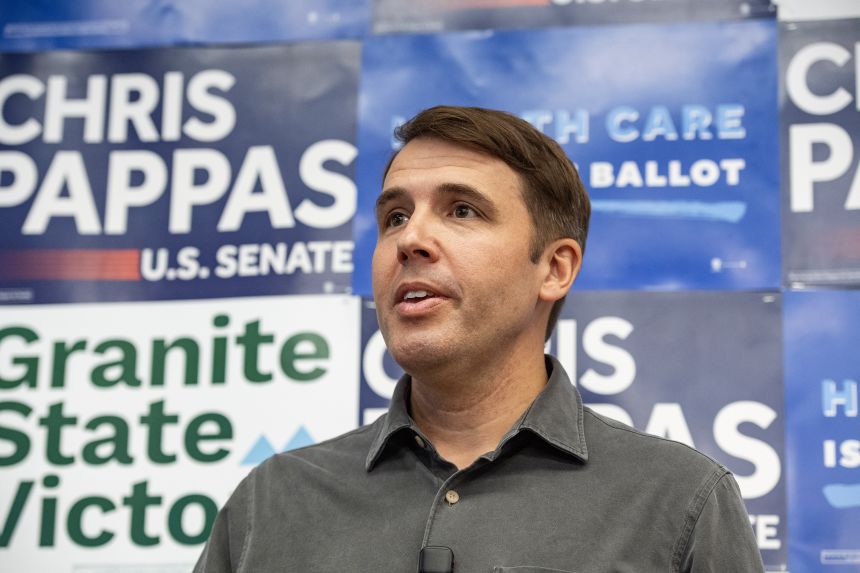 Rep. Chris Pappas speaks to supporters as he attends a canvass launch rally for his Democratic Senate campaign in Manchester, New Hampshire, on September 6, 2026.
