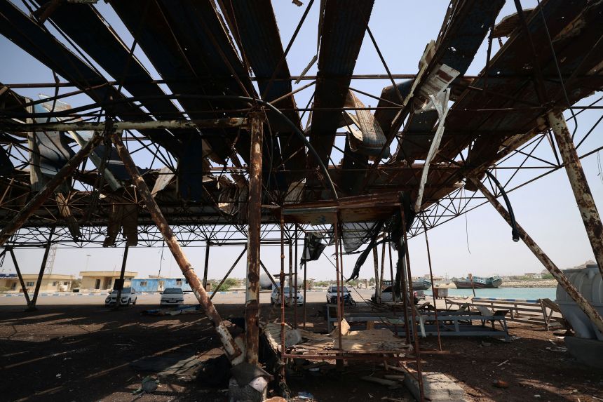 A damaged port and storage facility, following a US military strike earlier in the week, in Iran's southern Hormozgan province on September 6, 2026.
