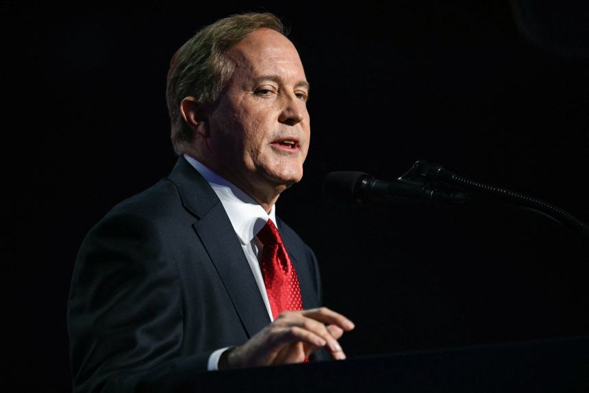 Texas Attorney General Ken Paxton speaks during the Republican midterm convention in Dallas on September 9, 2026.