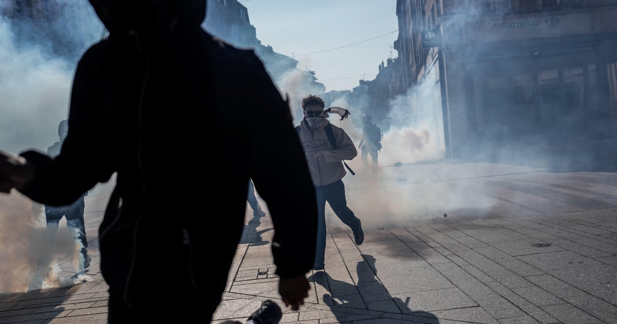 Demonstrators clash with police officers during a student protest in Nancy, France, Oct. 5, 2026.