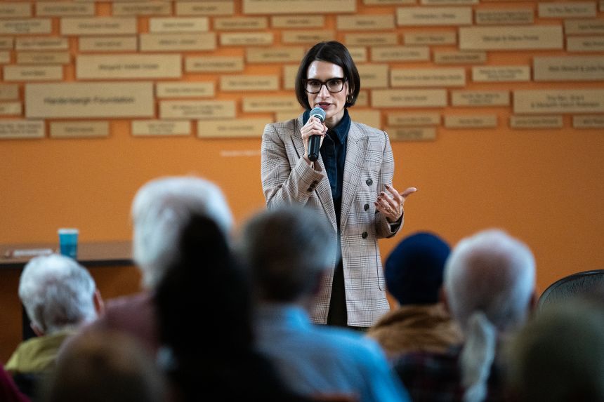 Democratic candidate Peggy Flanagan speaks during a campaign event at a senior living facility in St. Paul, Minnesota, on October 9.