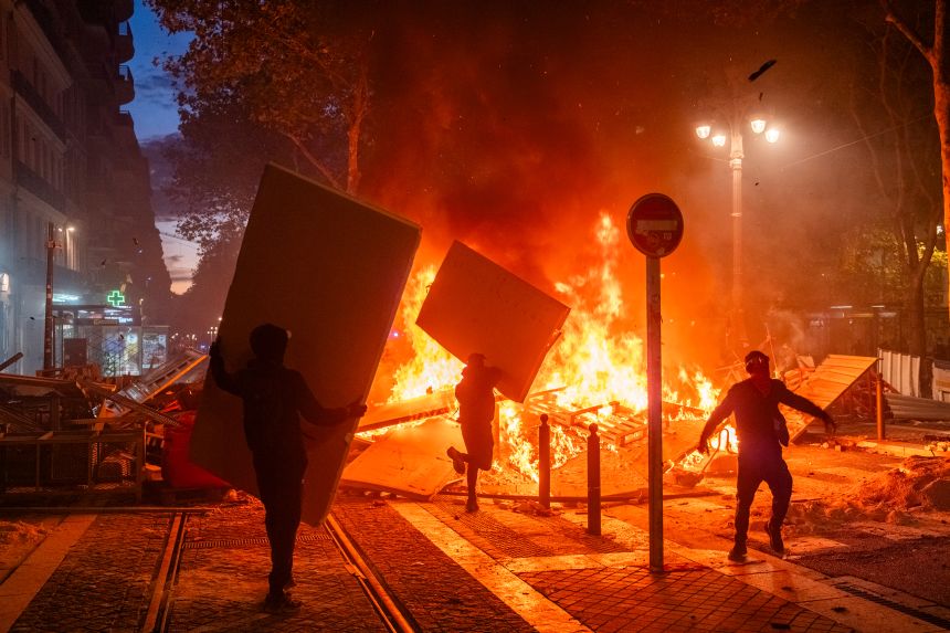 Protesters set barricades on fire in Marseille, France, on Saturday, October 17, 2026.