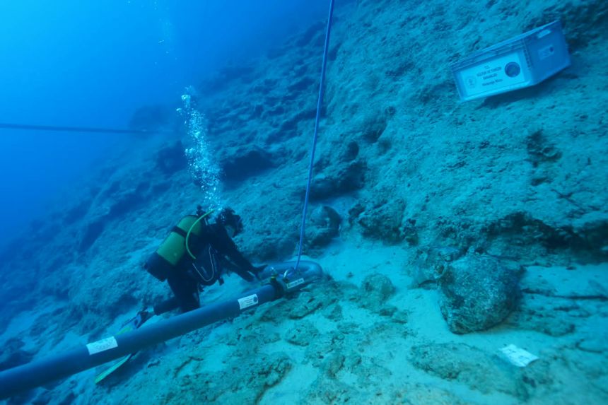 The wreck sits about 100 feet beneath the surface.