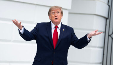 President Donald Trump arrives for a ribbon-cutting ceremony for his new helipad on the South Lawn of the White House Sept. 21. (Tom Williams/CQ Roll Call)