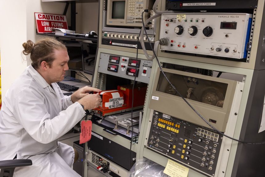 NTSB investigators analyzing the flight data recorder and cockpit voice recorder from the Amazon Air plane.