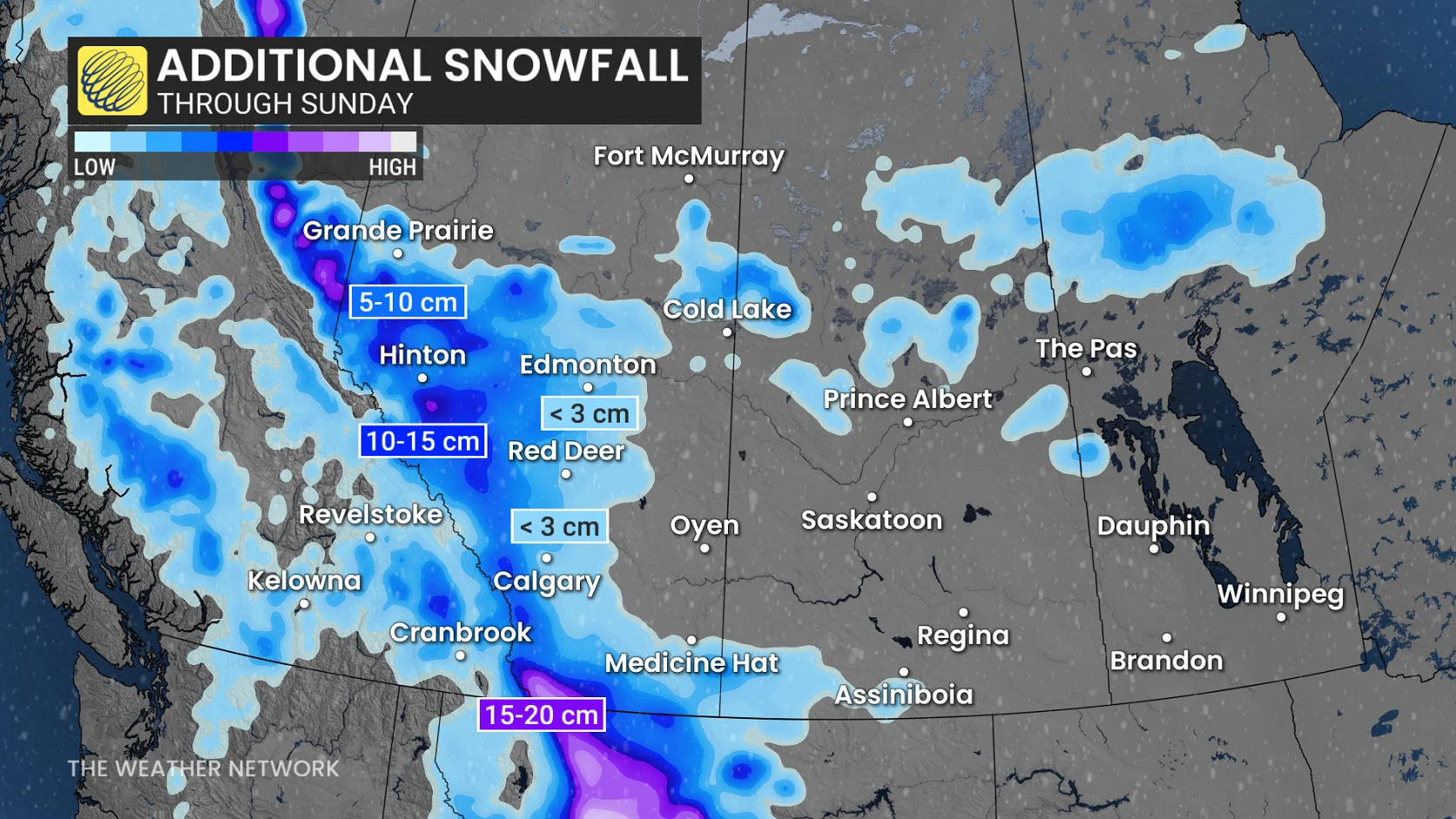 Alberta additional snowfall accumulations through Sunday