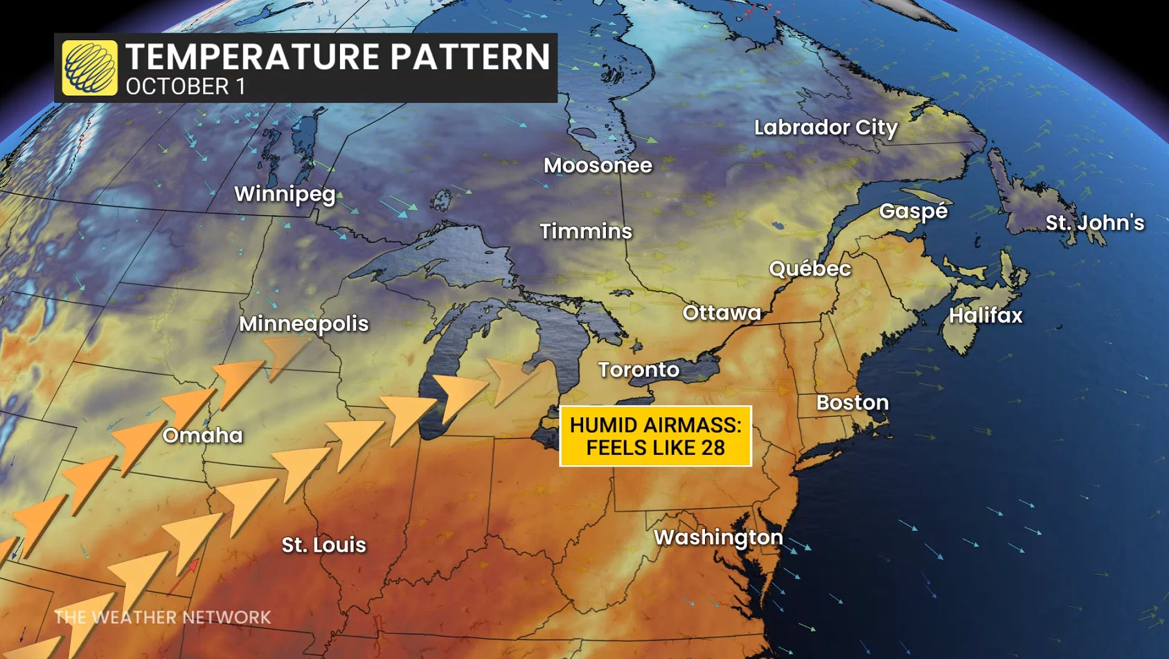 Eastern Canada temperature pattern Oct. 1